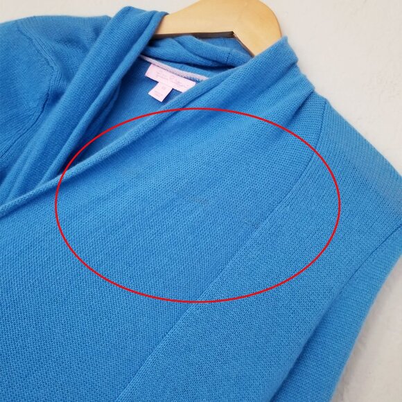Lilly Pulitzer 100% Cashmere Open Front Longline Pockets Cardigan Blue XS $278 - Picture 14 of 15